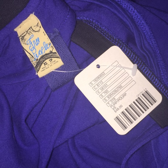 FREE PEOPLE Blue Keyhole Open Back Boho Short Sleeve Pocket Tee Shirt XS NEW Bow - Picture 9 of 9